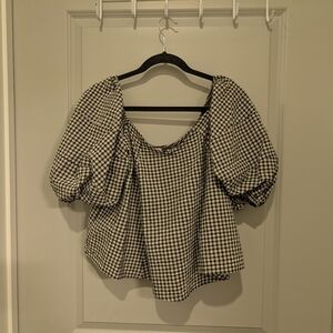 Maeve Puff-Sleeve Off-The-Shoulder Gingham Top